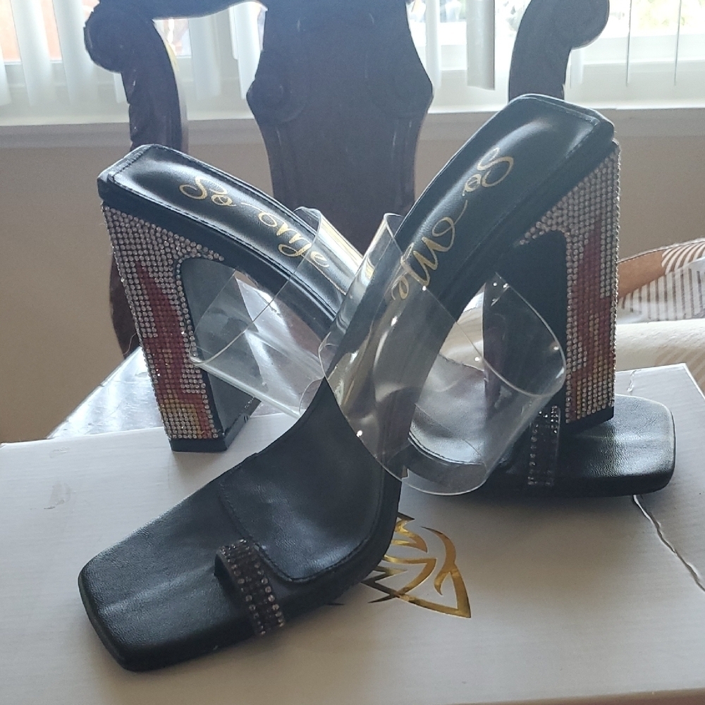 Black and Red Bejeweled Women's Heels